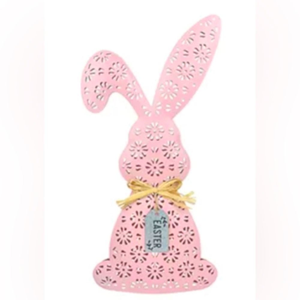 Easter Pink 18” Metal Bunny Rabbit Figurine Home Decoration Floral Design